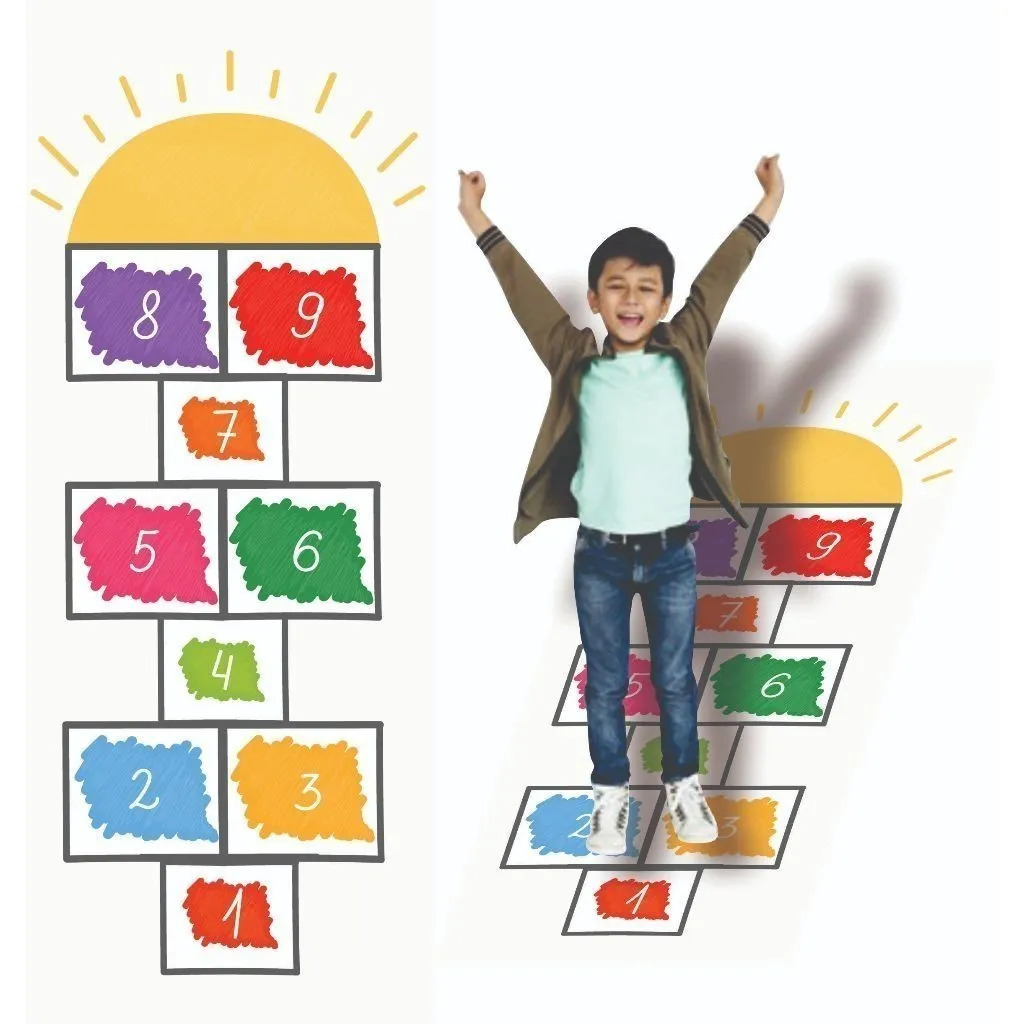 Adesivo de Chão Amarelinha para Atividades Pedagógicas Infantil com Medidas 0,50 x 1,50 m Brincadeira Educativa para Professores