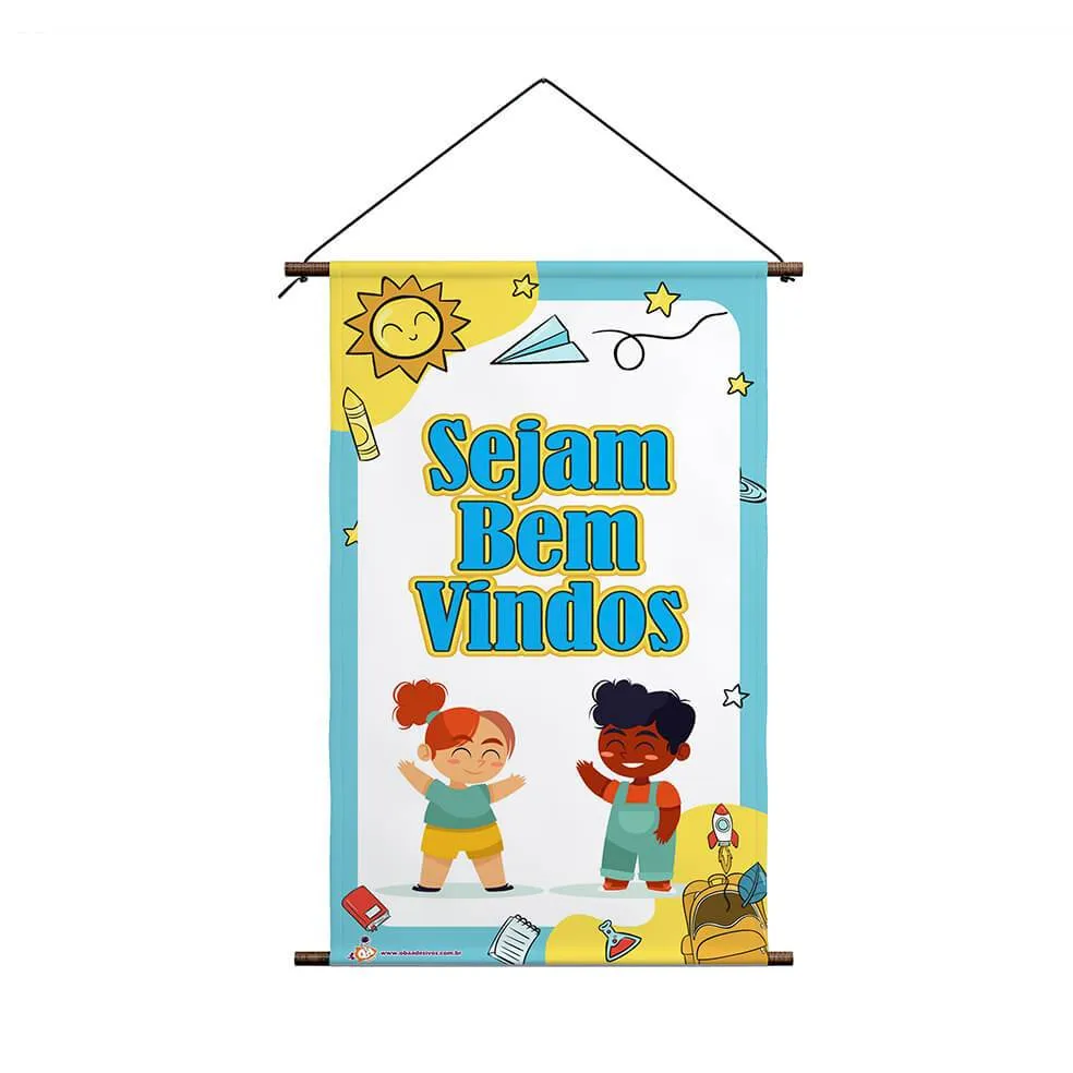 Banner Pedagógico Sejam Bem Vindos para Sala de Aula Educação Infantil e Fundamental - Decoração Motivacional Escolar para Professores
