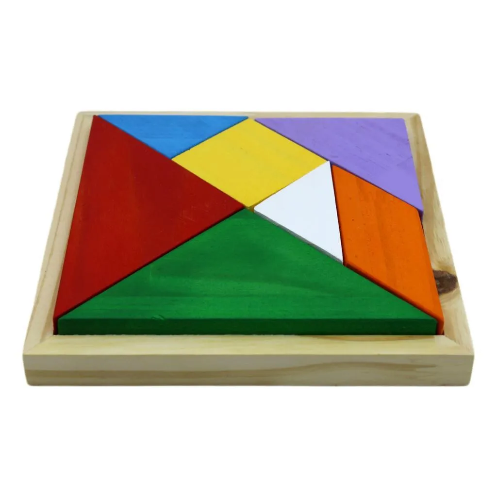 Brinquedo Pedagógico Tangram em Madeira para Ensino de Raciocínio Lógico e Coordenação Motora - Quebra-Cabeça Educativo para Professores