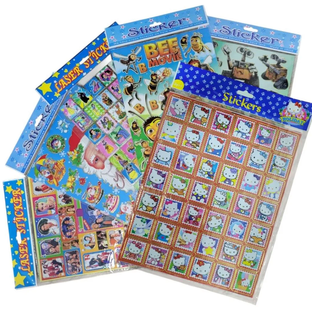 Kit Cartelas de Adesivos Infantis com Personagens Variados para Lembrancinhas e Incentivo Pedagógico na Educação Infantil e Fundamental